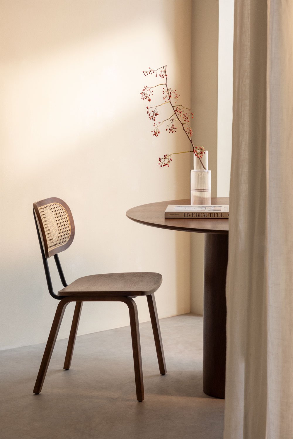 Sedia da pranzo in legno e rattan Kaylia