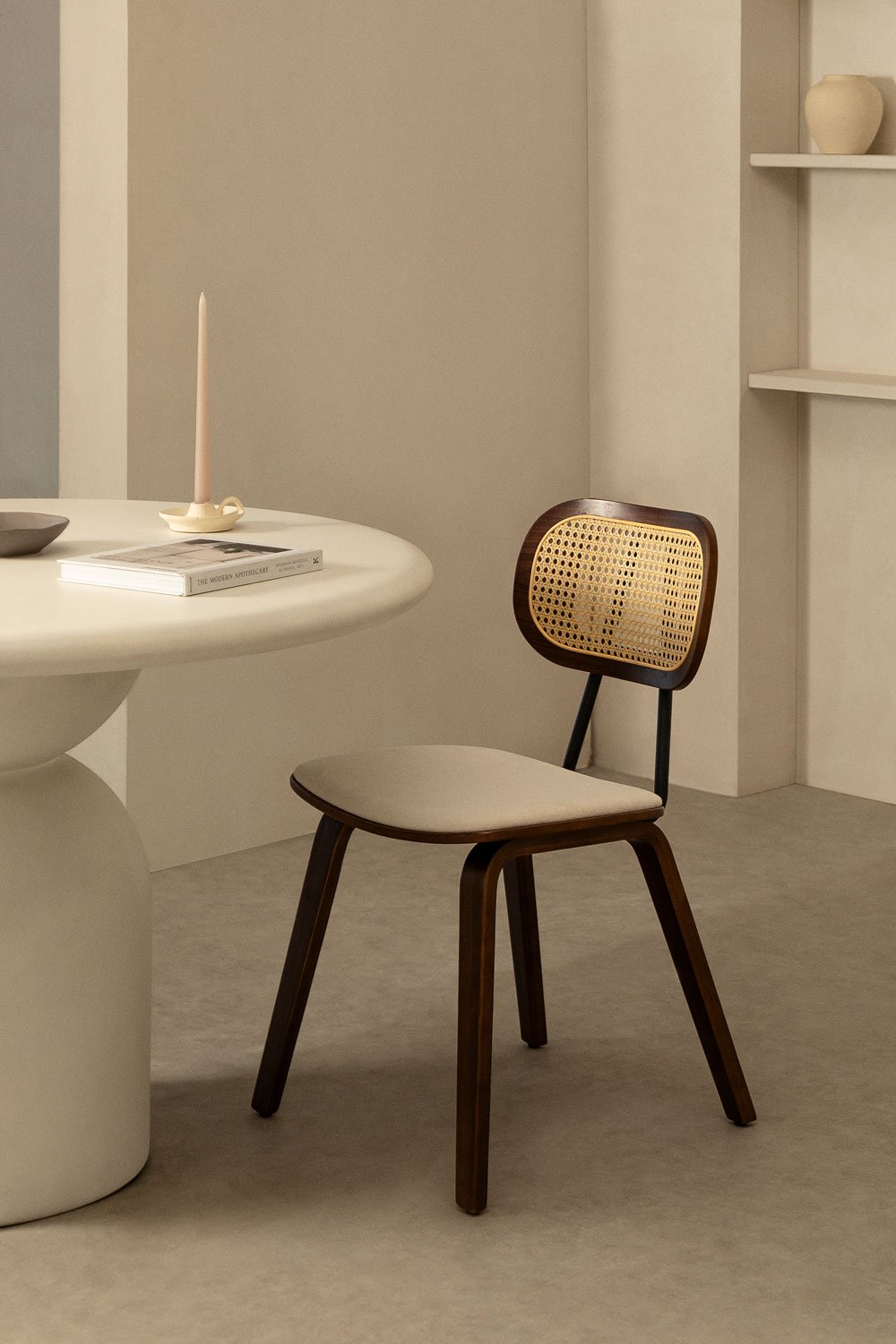 Sedia da pranzo in legno, rattan e pecora Kaylia
