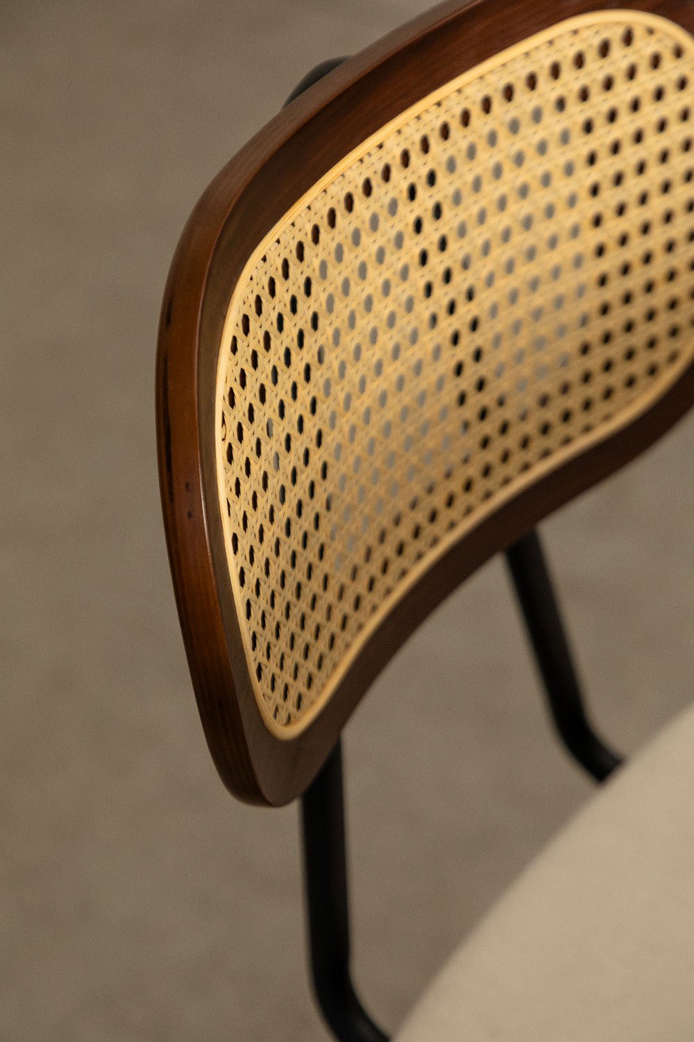 Sedia da pranzo in legno, rattan e pecora Kaylia