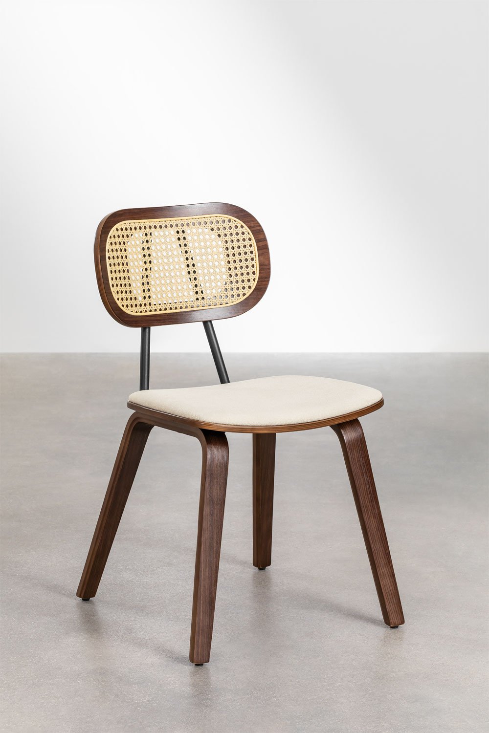 Sedia da pranzo in legno, rattan e pecora Kaylia