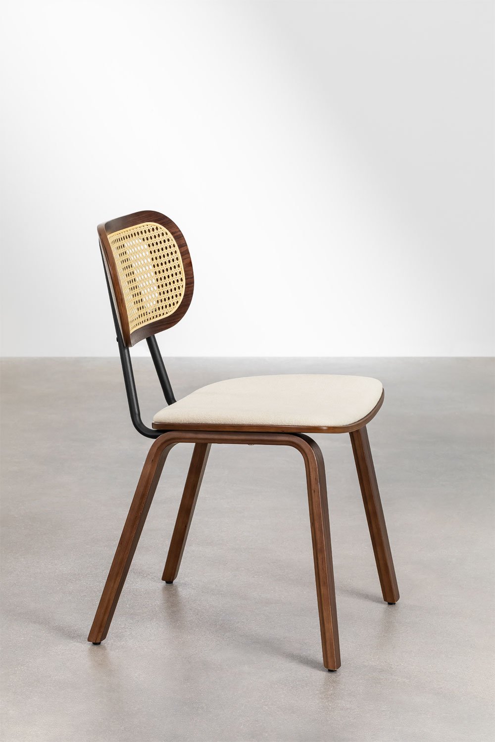 Sedia da pranzo in legno, rattan e pecora Kaylia