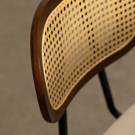 Sedia da pranzo in legno, rattan e shearling Kaylia