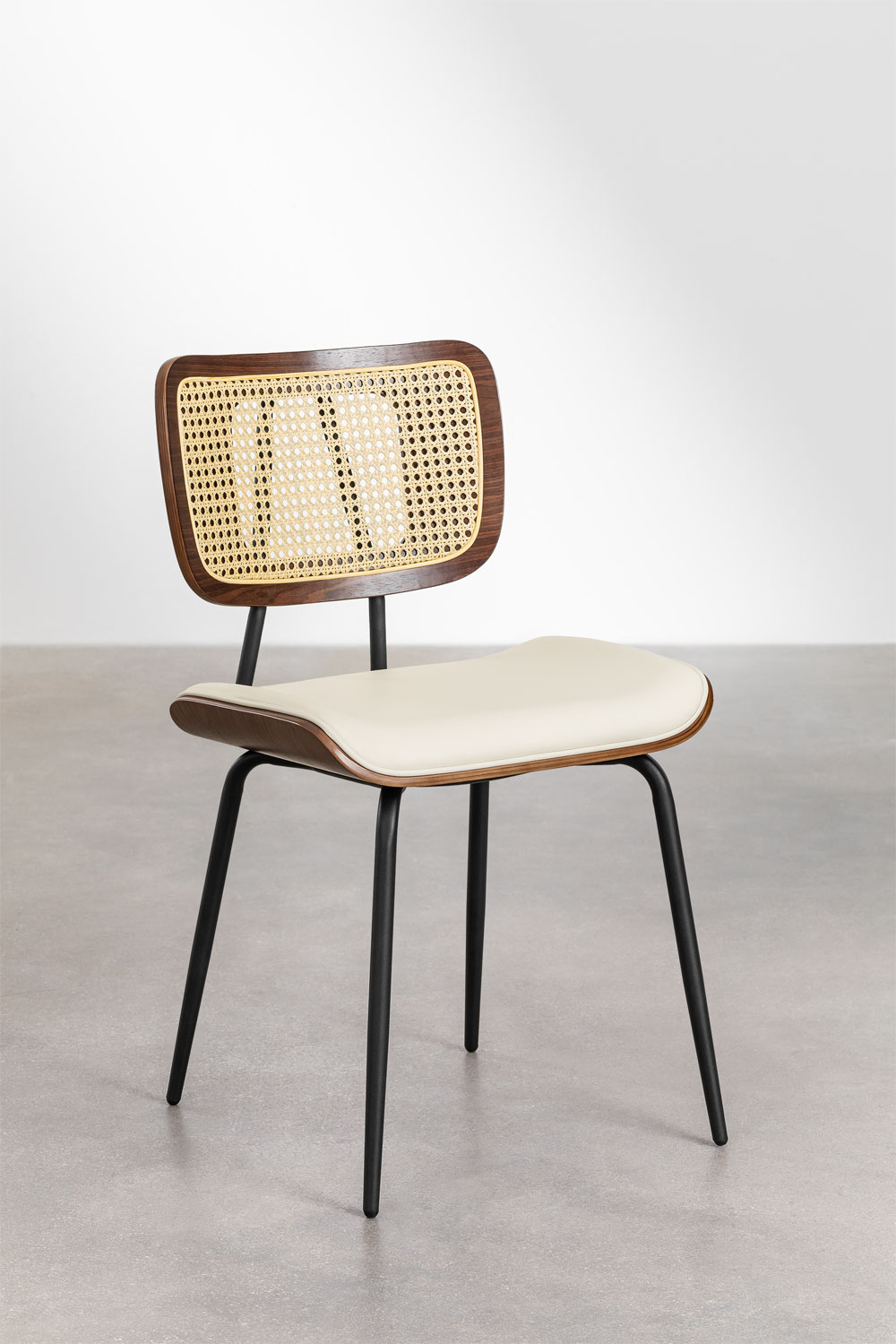 Sedia da pranzo in legno, rattan e similpelle Raysa