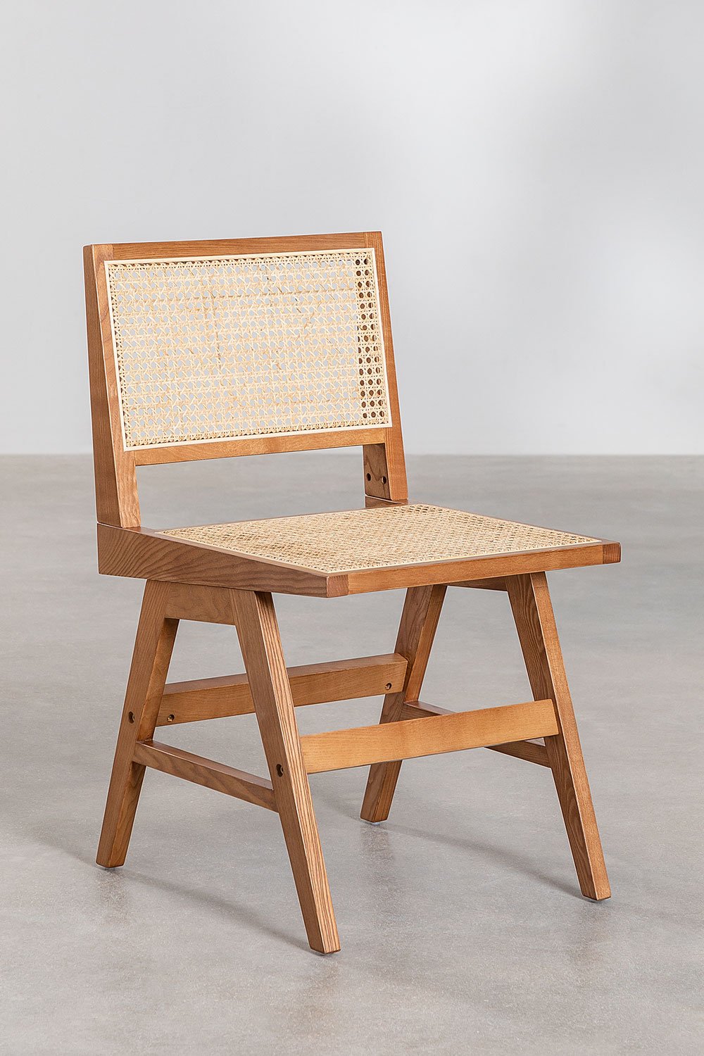 Sedia da pranzo in legno di frassino e rattan Lali