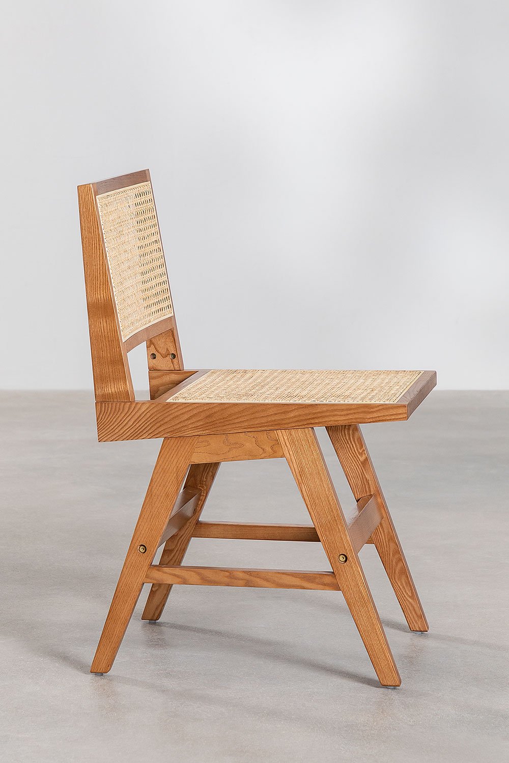 Sedia da pranzo in legno di frassino e rattan Lali