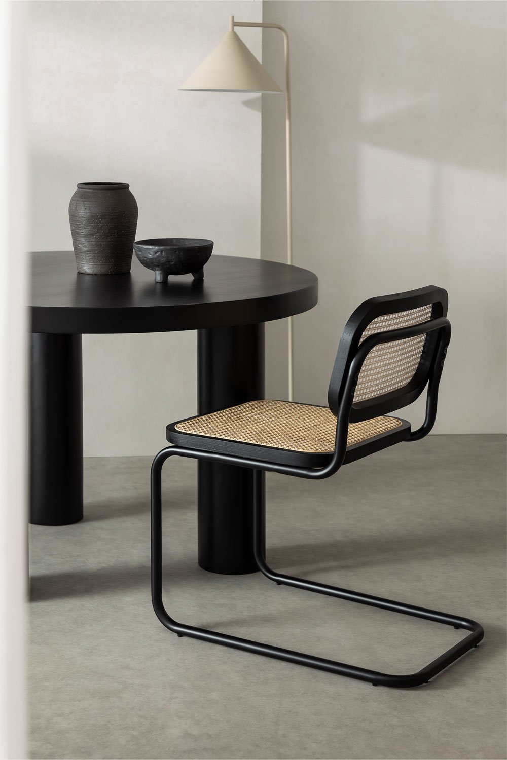 Sedia da pranzo in rattan nero Tento