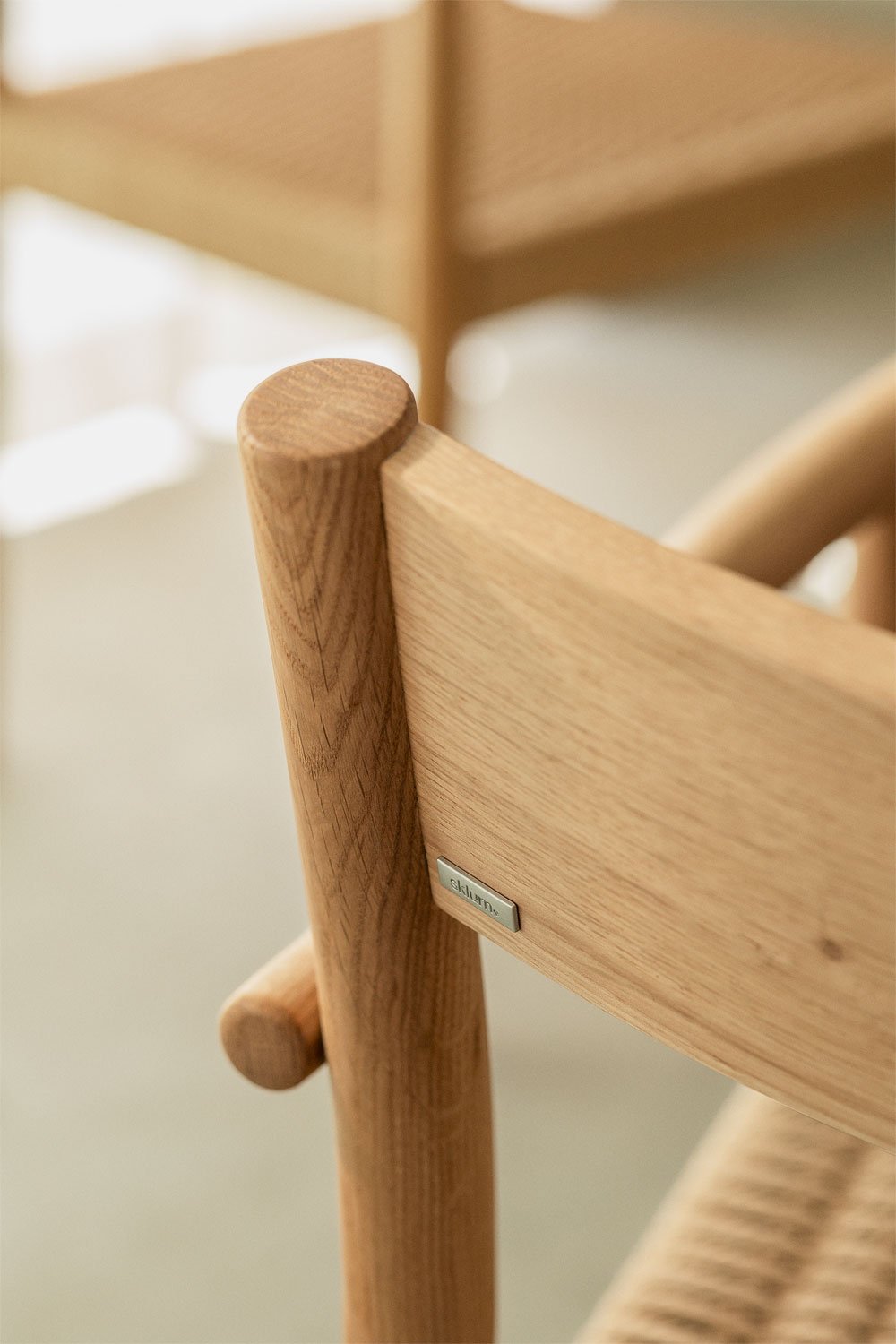 Sedia da pranzo in legno di rovere e corda intrecciata Mara
