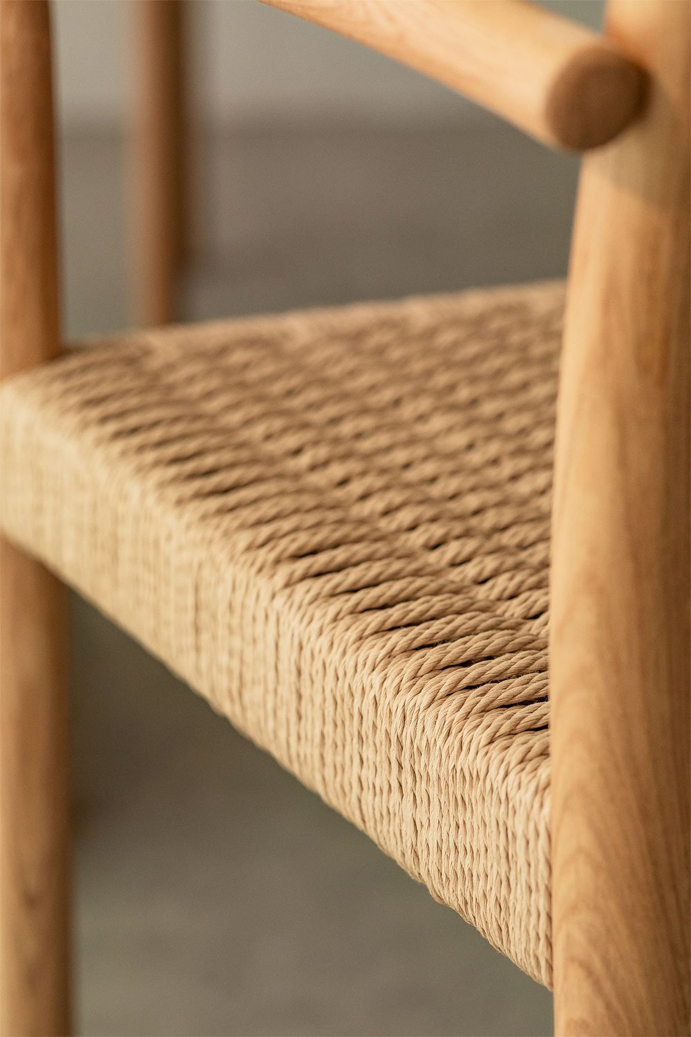 Sedia da pranzo in legno di rovere e corda intrecciata Mara