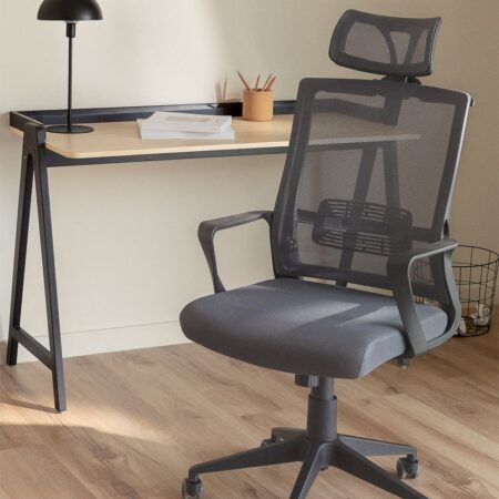 Sedia da ufficio con ruote e poggiatesta Teill Black