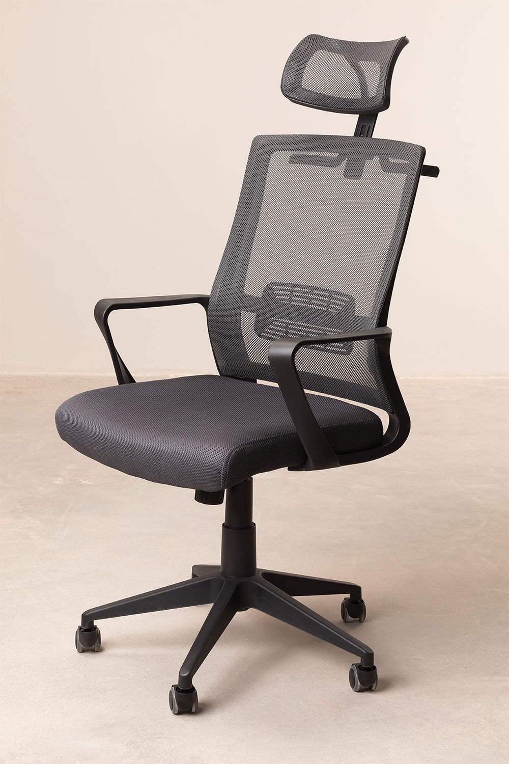 Sedia da ufficio con ruote e poggiatesta Teill Black