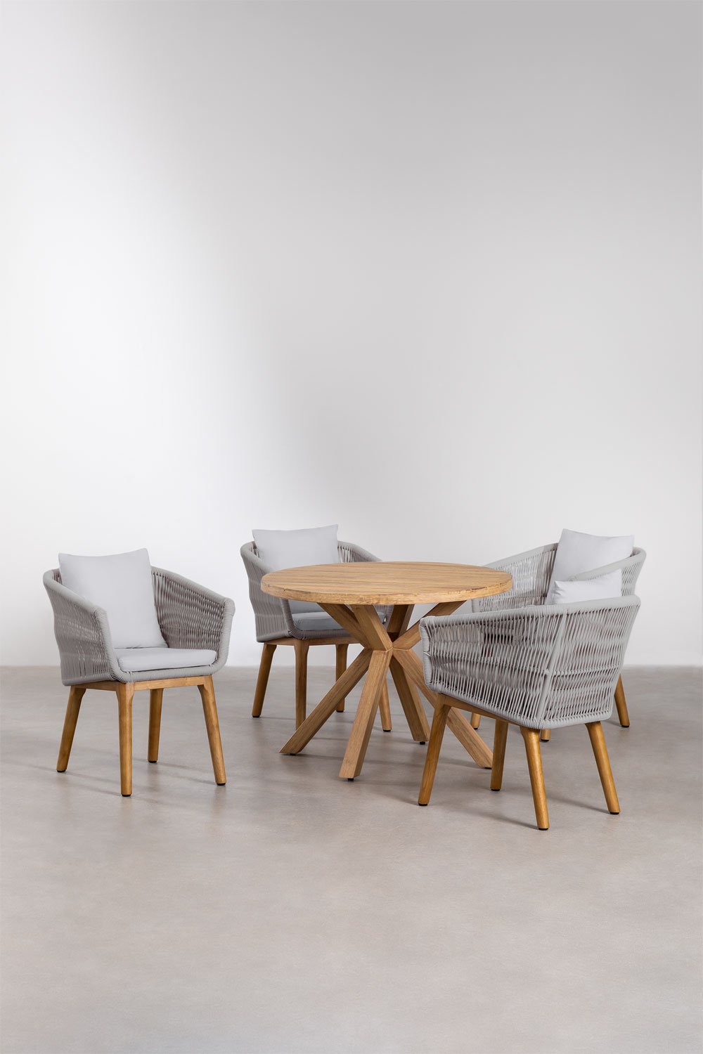 Set composto da tavolo rotondo in legno (Ø100 cm) Naele e 4 sedie da giardino Barker