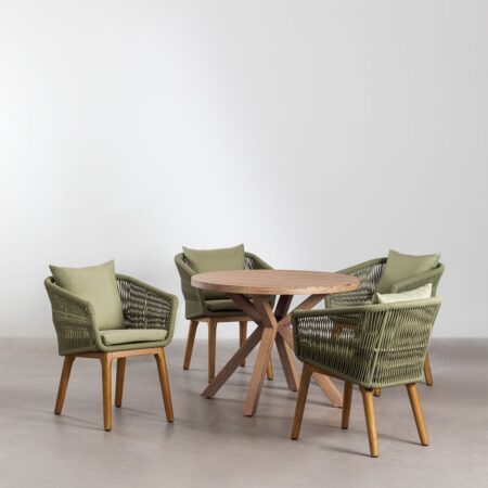 Set composto da tavolo rotondo in legno (Ø100 cm) Naele e 4 sedie da pranzo Barker