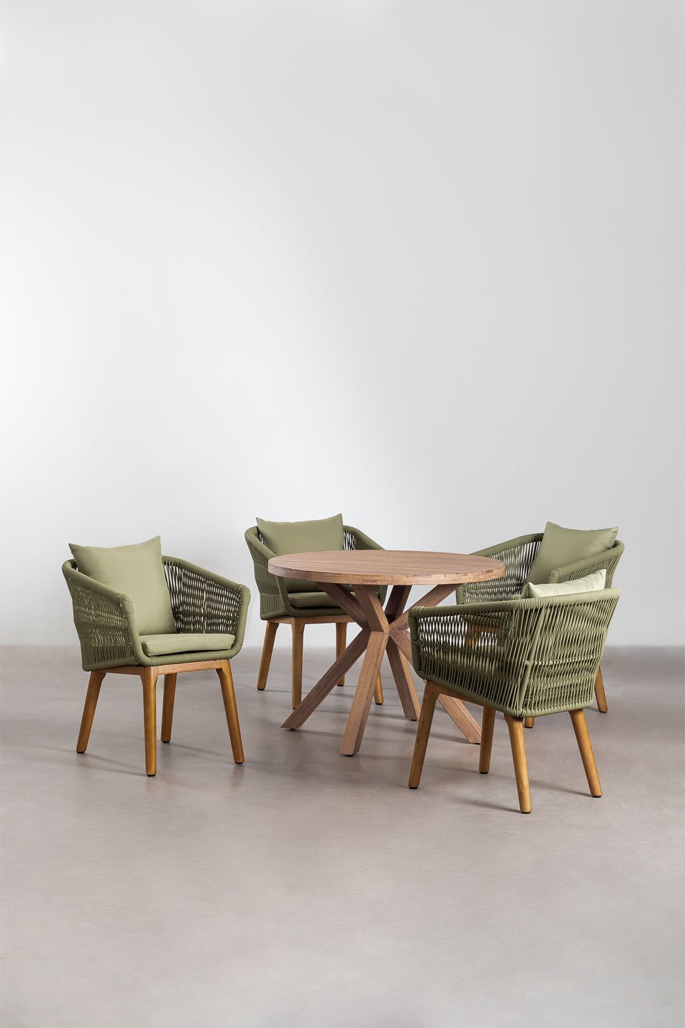 Set composto da tavolo rotondo in legno (Ø100 cm) Naele e 4 sedie da pranzo Barker