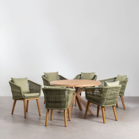 Set composto da tavolo rotondo in legno (Ø120 cm) Naele e 6 sedie da giardino Barker