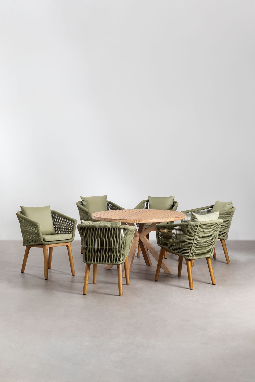 Set composto da tavolo rotondo in legno (Ø120 cm) Naele e 6 sedie da pranzo Barker