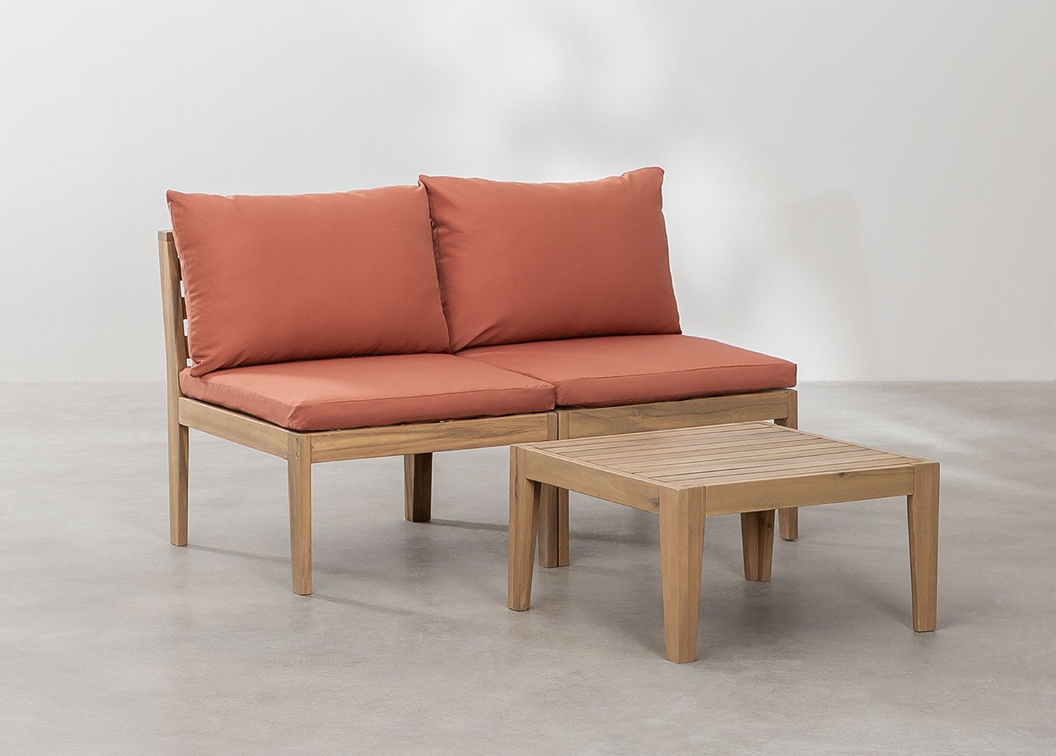 Set da giardino con divano componibile a 2 pezzi e tavolino in legno di acacia Filips