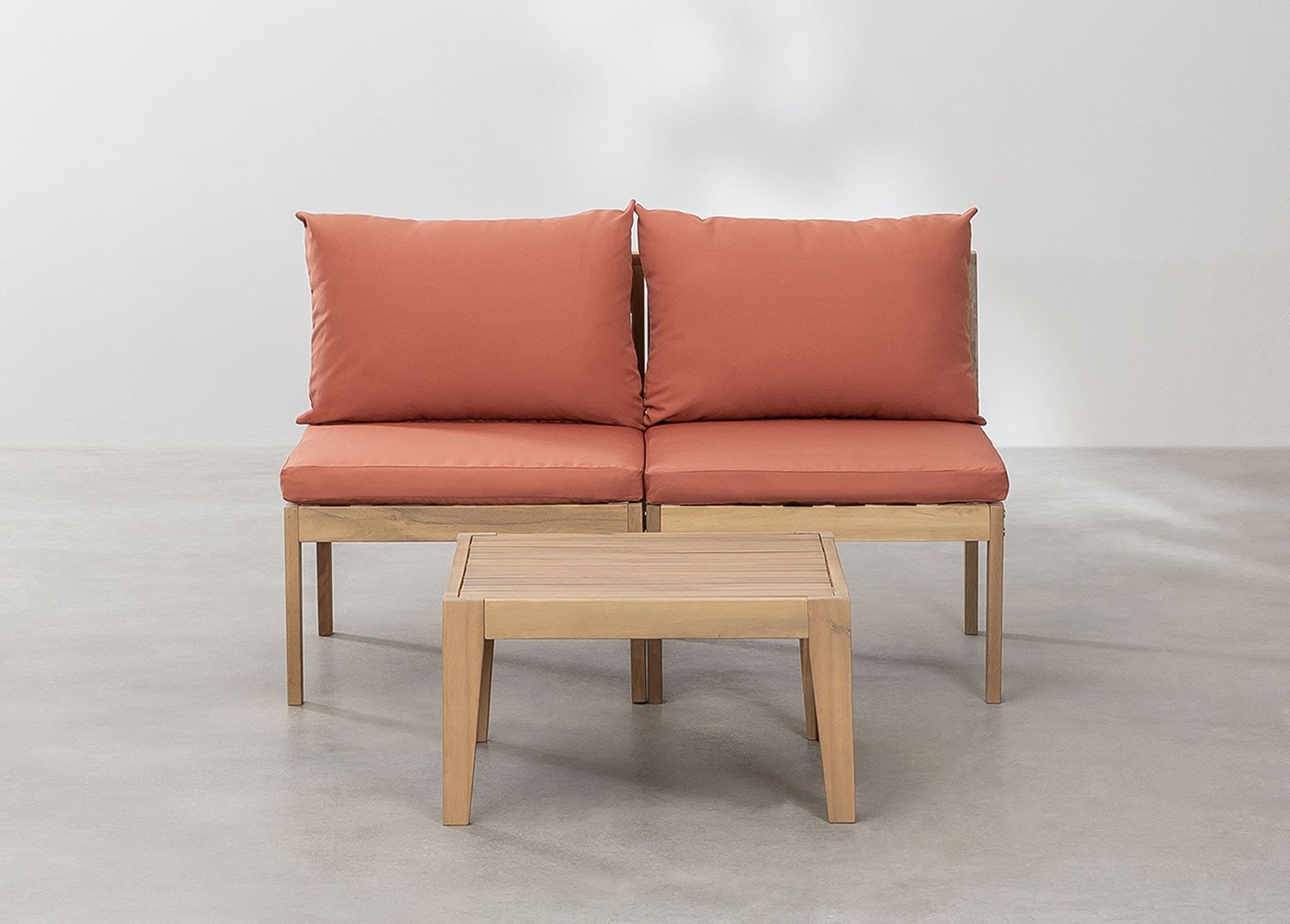 Set da giardino con divano componibile a 2 pezzi e tavolino in legno di acacia Filips