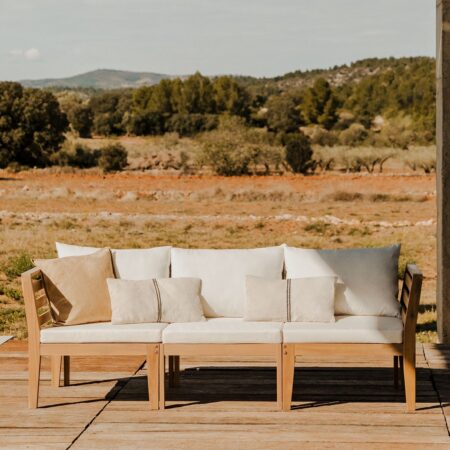 Divano da giardino componibile Filips 3 pezzi con braccioli in legno di acacia