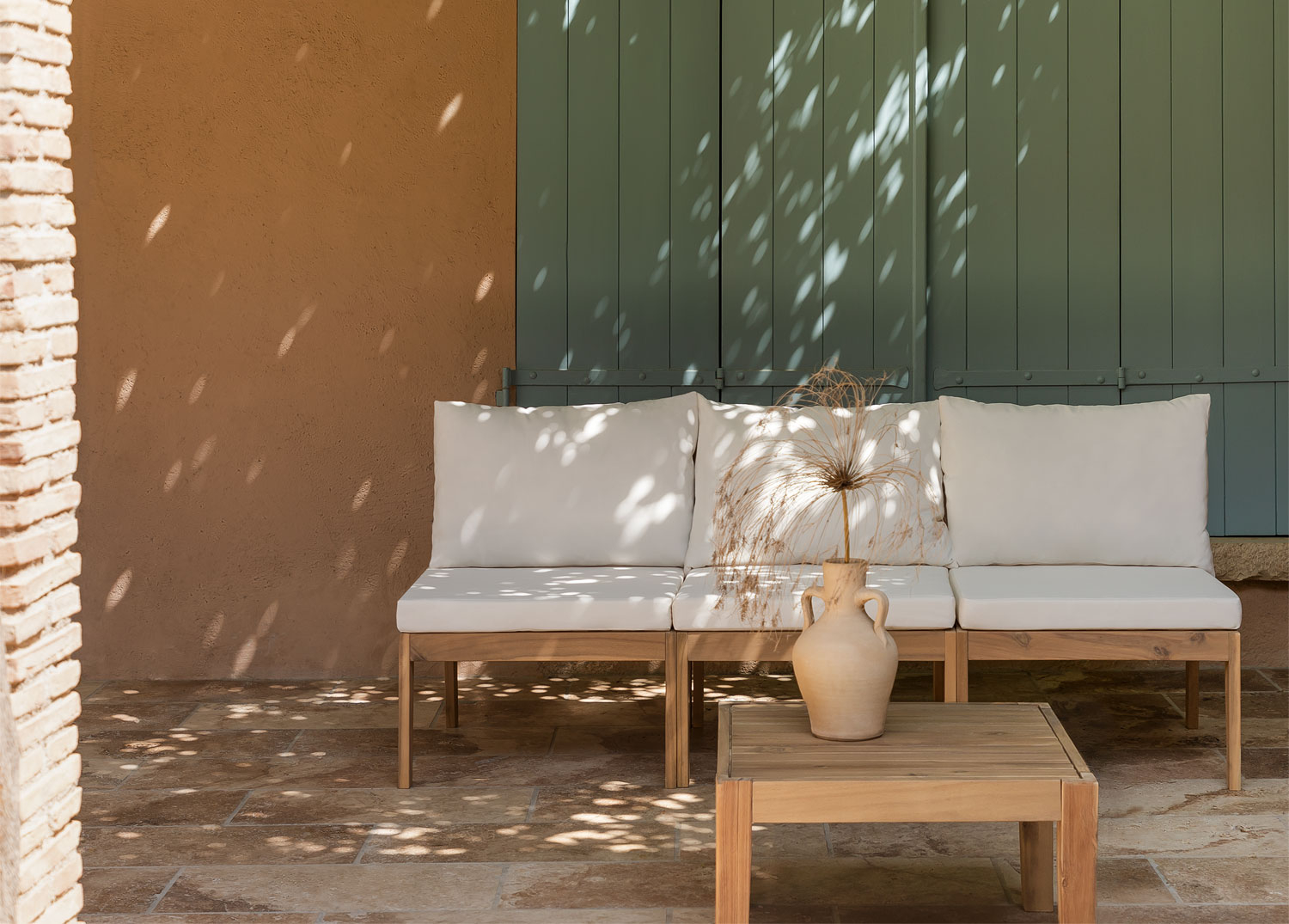 Set da giardino Filips con divano modulare da 3 pezzi e tavolino da caffè