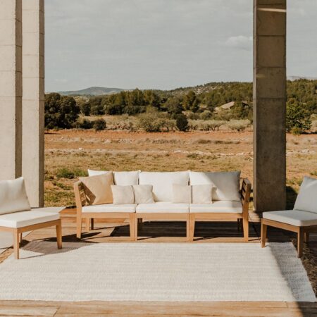 Divano da giardino modulare in 5 pezzi con braccioli in legno di acacia Filips