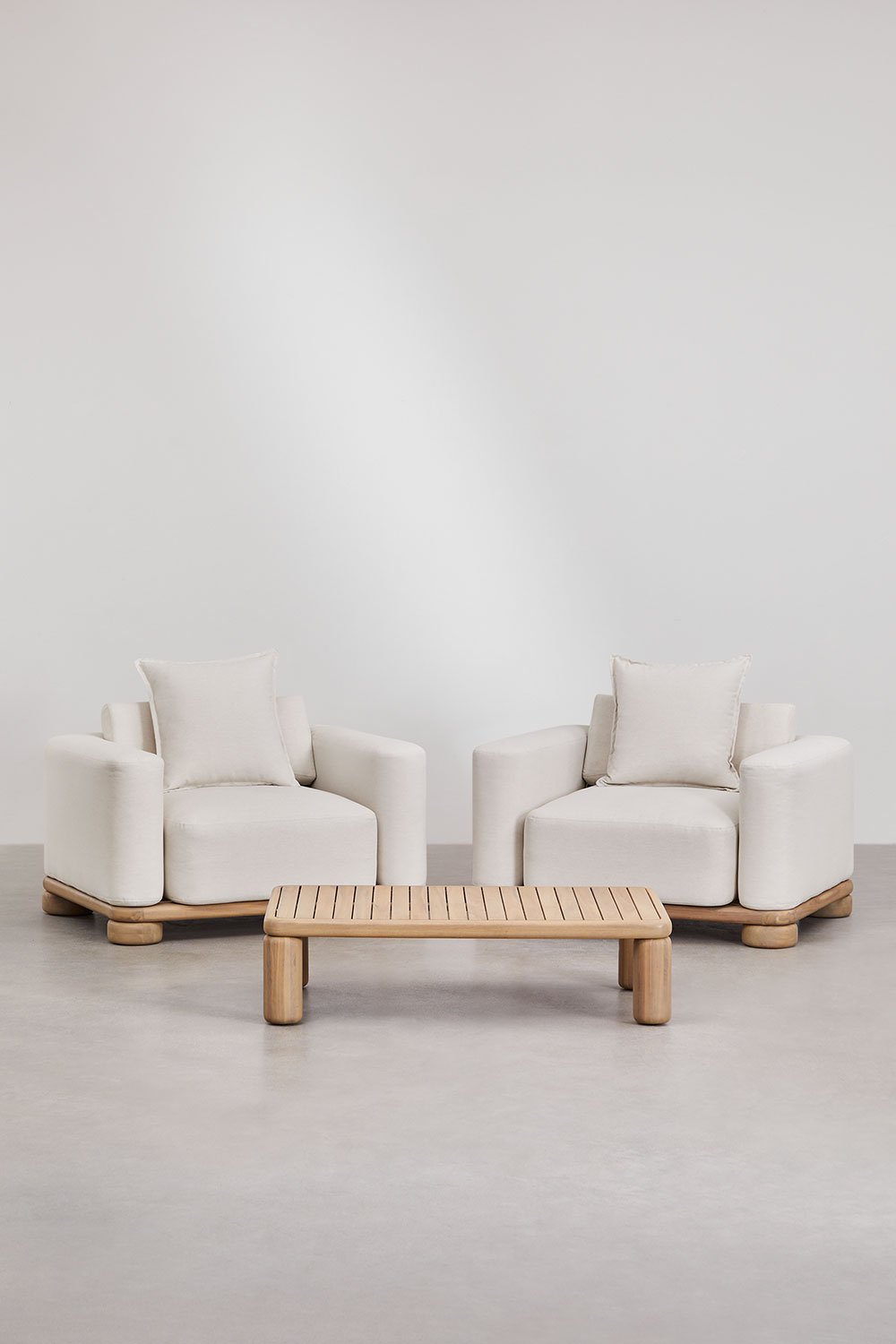 Set da giardino con 2 poltrone e tavolino in legno di acacia 125x80 cm Ioanis