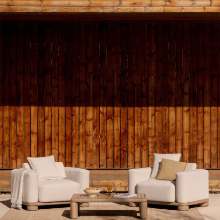 Set da giardino con 2 poltrone e tavolino in legno di acacia 125x80 cm Ioanis