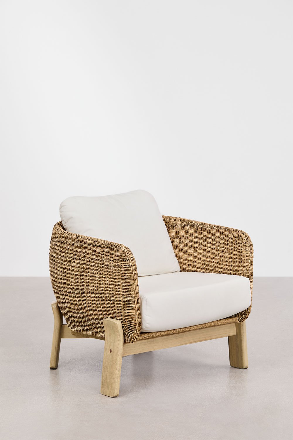 Set da giardino Leilan con 2 poltrone e un tavolino in legno di acacia e rattan