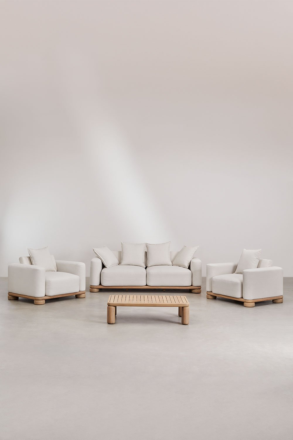 Set da giardino con divano 2 posti, 2 poltrone e tavolino in legno di acacia 125x80 cm Ioanis