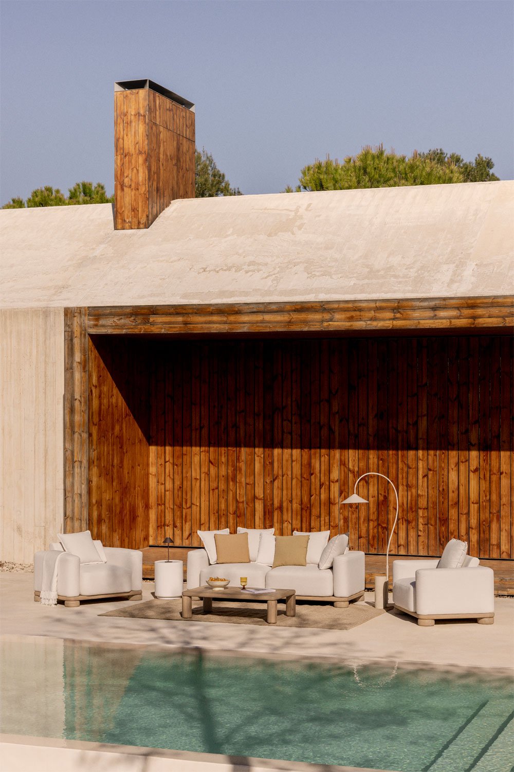 Set da giardino con divano 2 posti, 2 poltrone e tavolino in legno di acacia 125x80 cm Ioanis