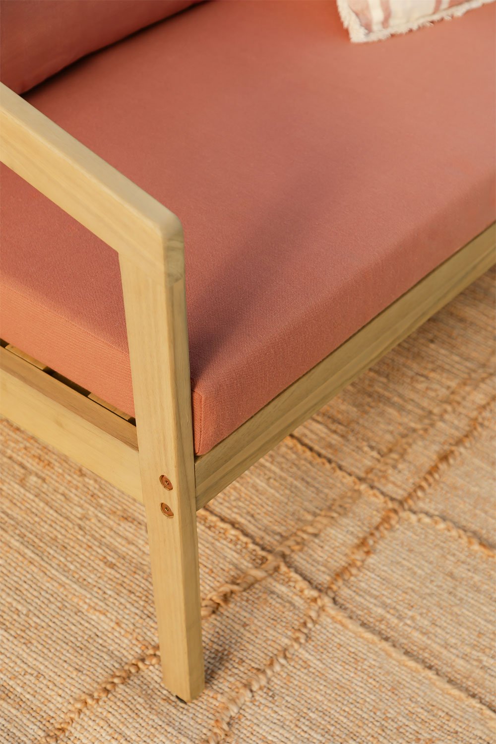 Set da giardino con divano 2 posti, 2 poltrone e tavolino in legno di acacia e corda intrecciata Kaela
