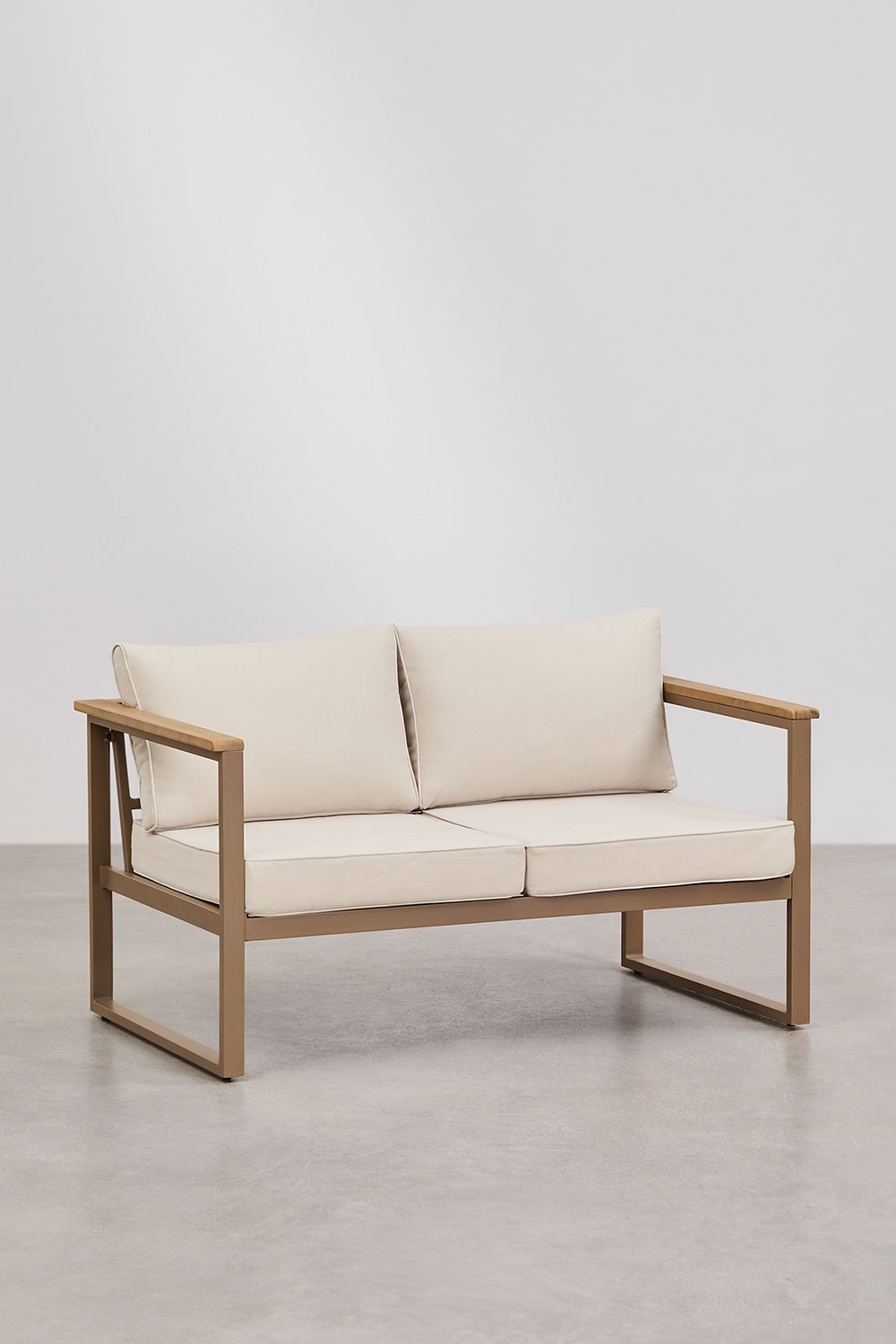 Set da giardino con divano 2 posti, 2 poltrone e tavolino in alluminio e legno di acacia Lipov