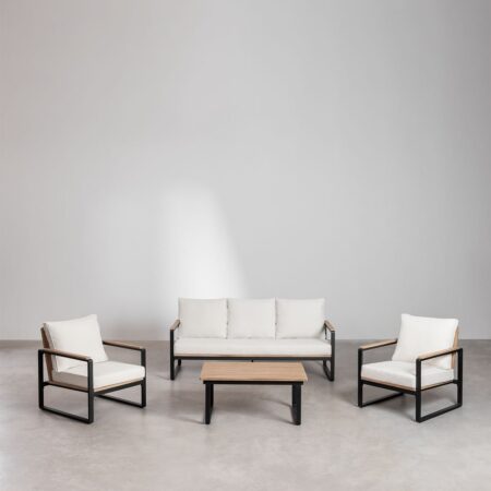 Set da Giardino con Divano 3 Posti in Alluminio e Legno di Acacia Giselle