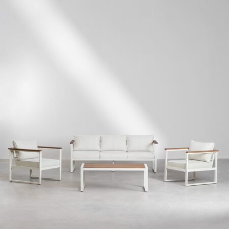 Set da Giardino con Divano 3 Posti in Alluminio e Legno di Acacia Lipov
