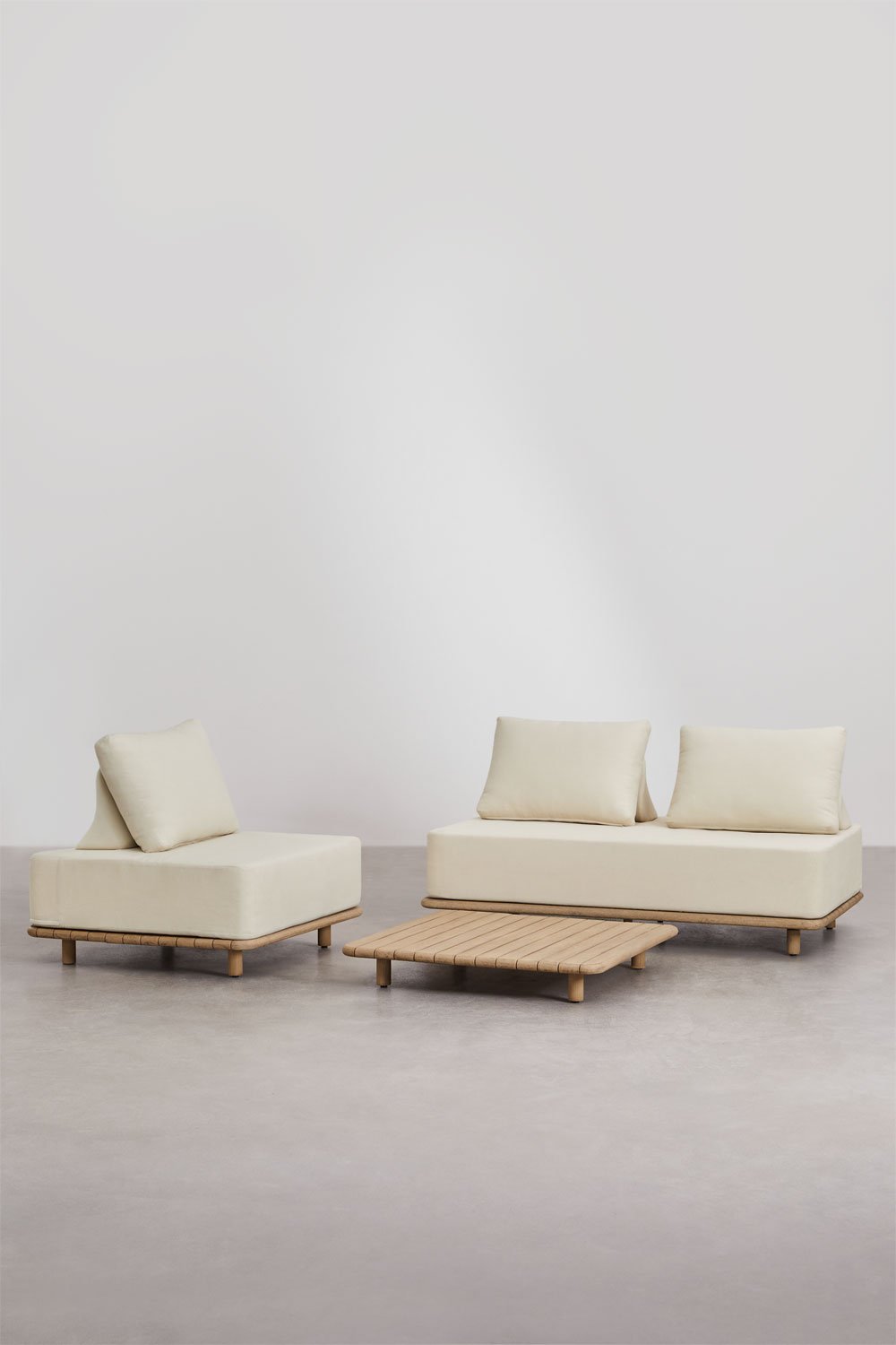 Set da giardino con divano a 2 posti, poltrona e tavolino 95x95 cm in acacia Portet