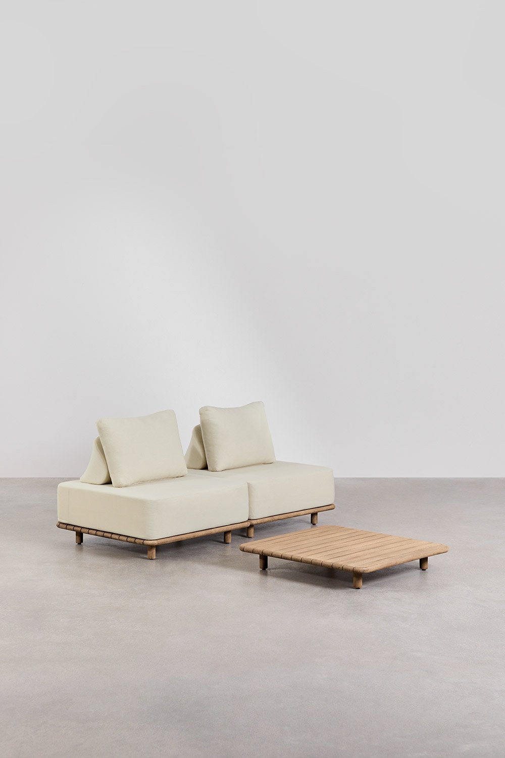 Set da giardino con divano modulare a 2 pezzi e tavolino 95x95 cm in acacia Portet