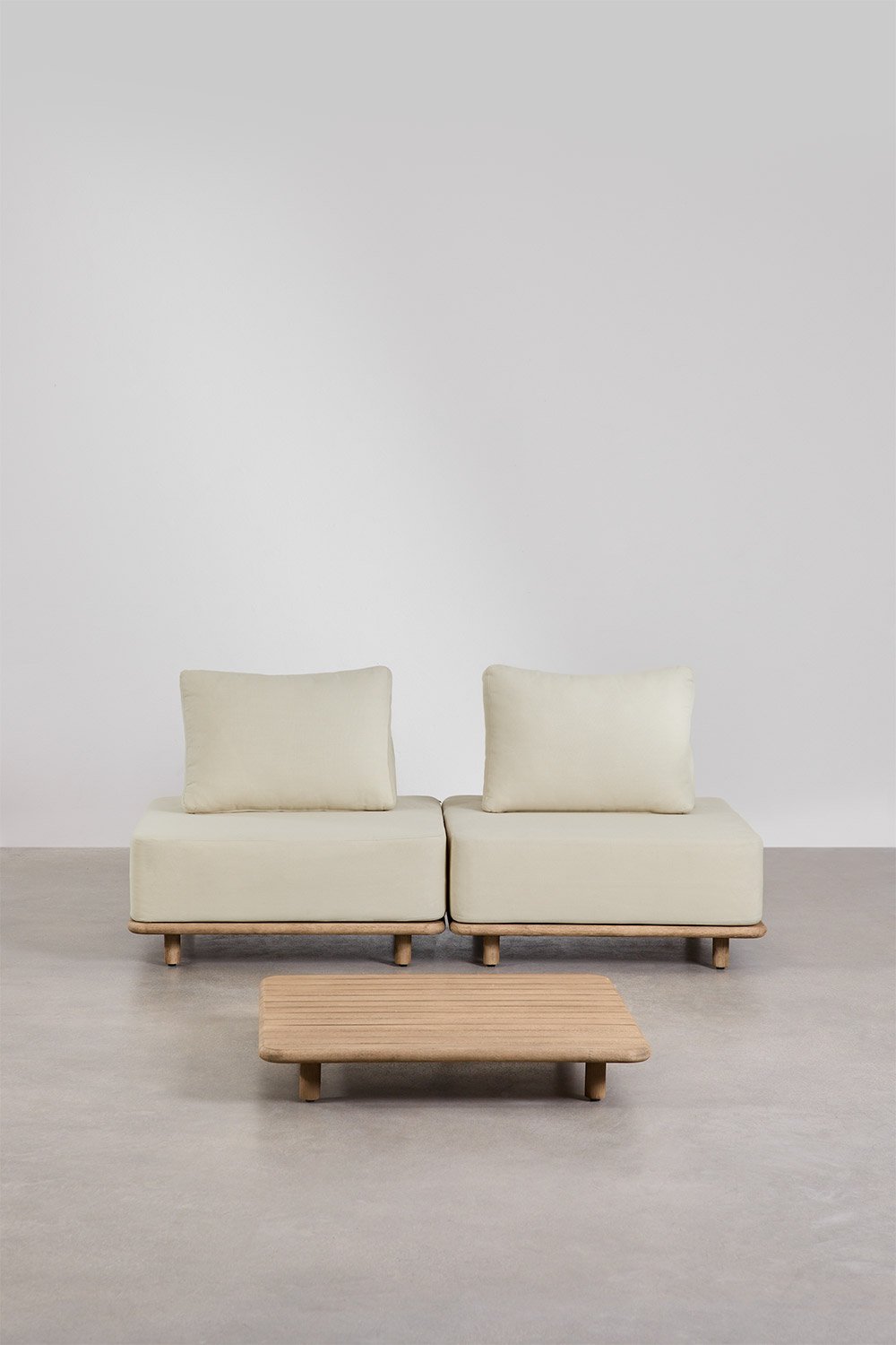 Set da giardino con divano modulare a 2 pezzi e tavolino 95x95 cm in acacia Portet