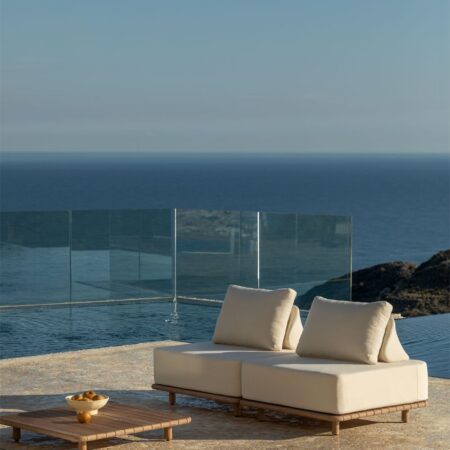 Set da giardino con divano modulare a 2 pezzi e tavolino 95x95 cm in acacia Portet