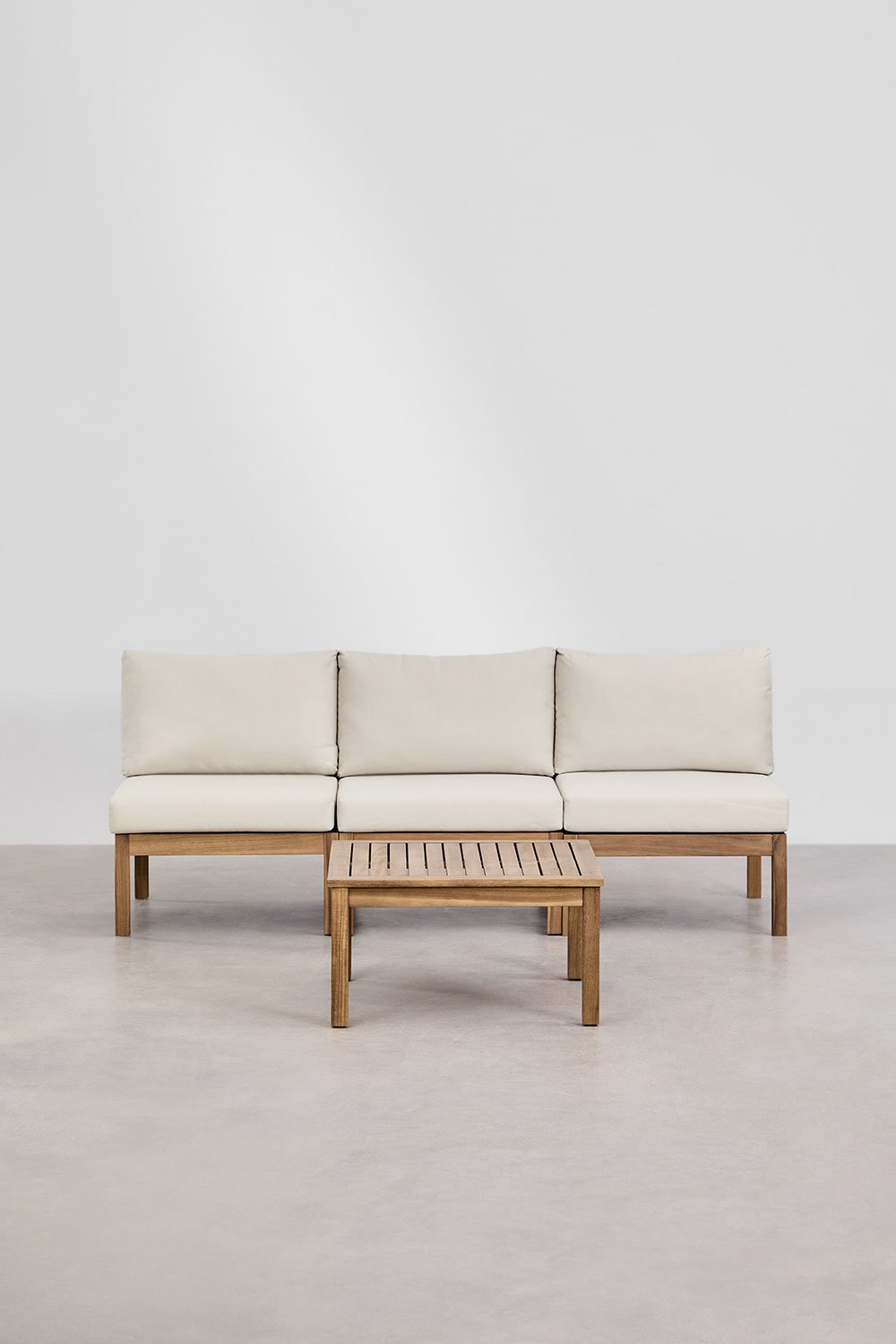 Set di divani modulari Branson in legno di acacia da 3 pezzi con tavolino da caffè