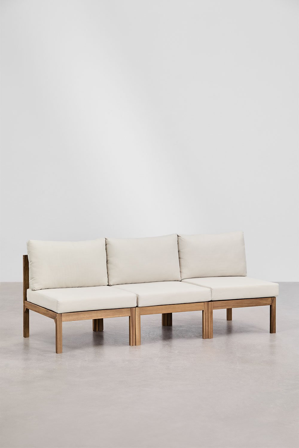 Set di divani modulari Branson in legno di acacia da 3 pezzi con tavolino da caffè