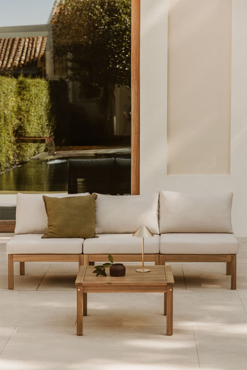 Set di divani modulari Branson in legno di acacia da 3 pezzi con tavolino da caffè