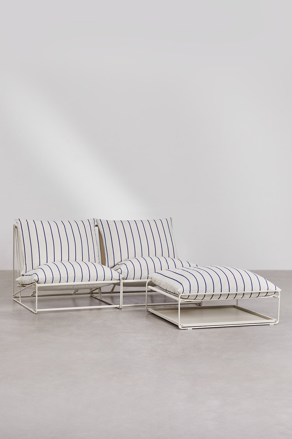 Divano da giardino modulare Amaro in 2 pezzi e pouf trasformabile