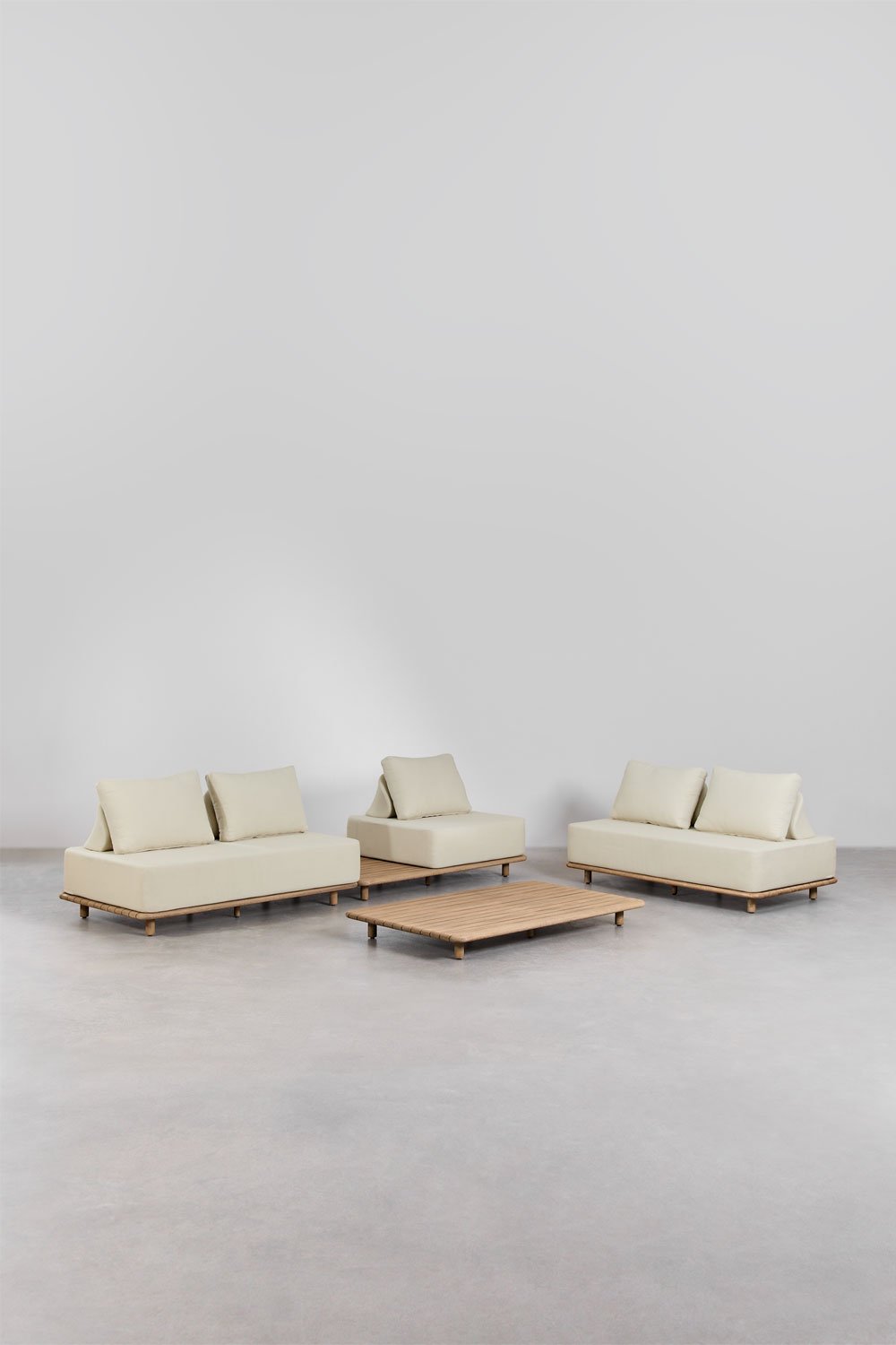 Set da giardino con divano modulare a 2 pezzi, tavolino, divano e tavolo da caffè 160x95 cm in acacia Portet