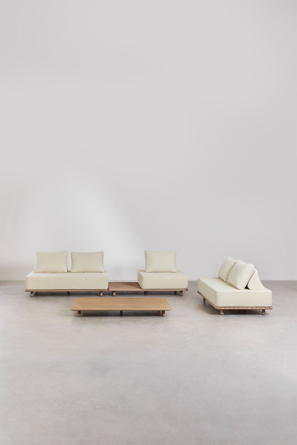 Set da giardino con divano modulare a 2 pezzi, tavolino, divano e tavolo da caffè 160x95 cm in acacia Portet