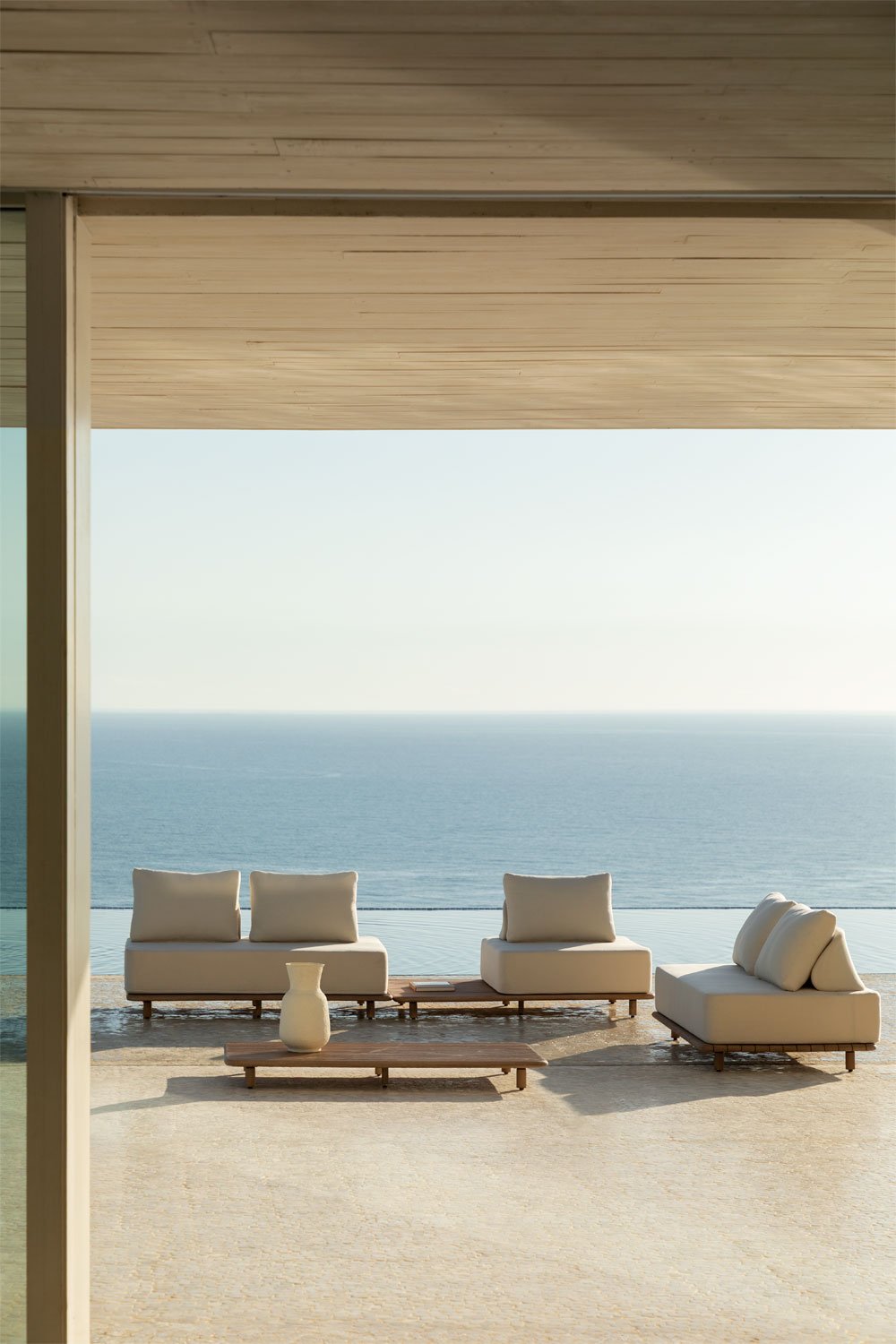Set da giardino con divano modulare a 2 pezzi, tavolino, divano e tavolo da caffè 160x95 cm in acacia Portet