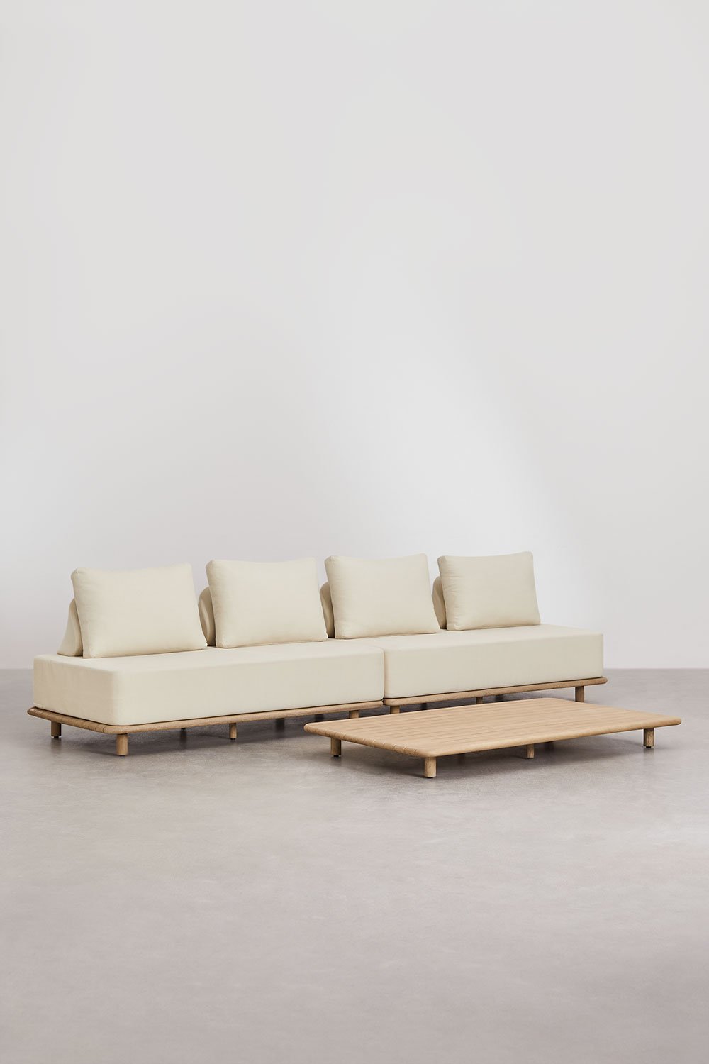 Set da giardino con divano modulare da giardino a 2 posti in 2 pezzi e tavolino 160x95 cm in acacia Portet