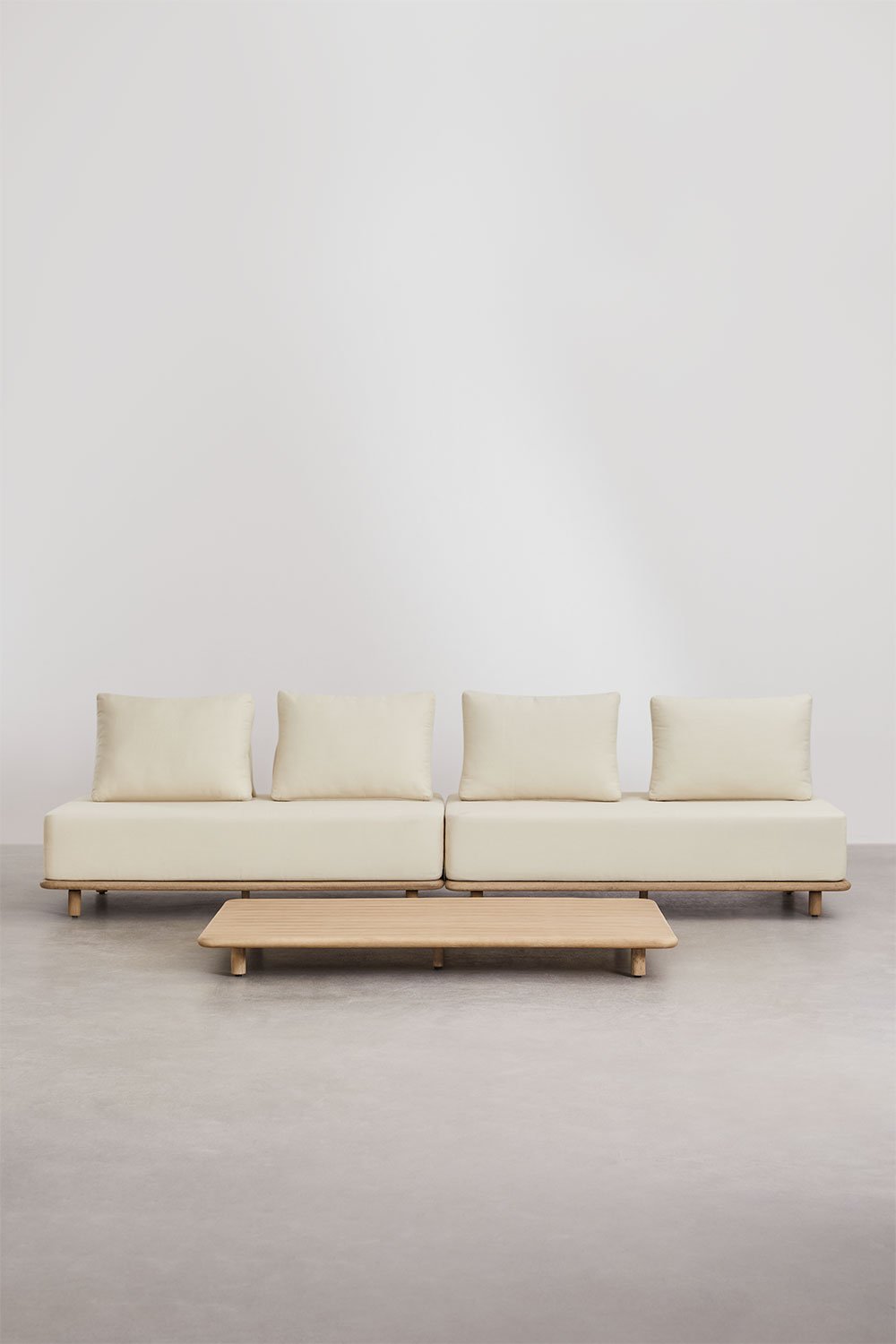 Set da giardino con divano modulare da giardino a 2 posti in 2 pezzi e tavolino 160x95 cm in acacia Portet