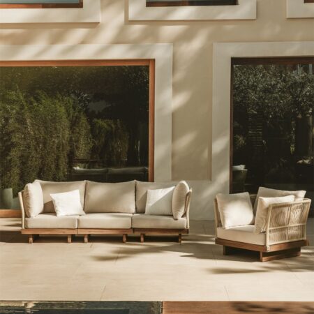 Set da giardino con divano modulare a 3 pezzi con 2 poltrone angolari e poltrona in legno di acacia Dailin
