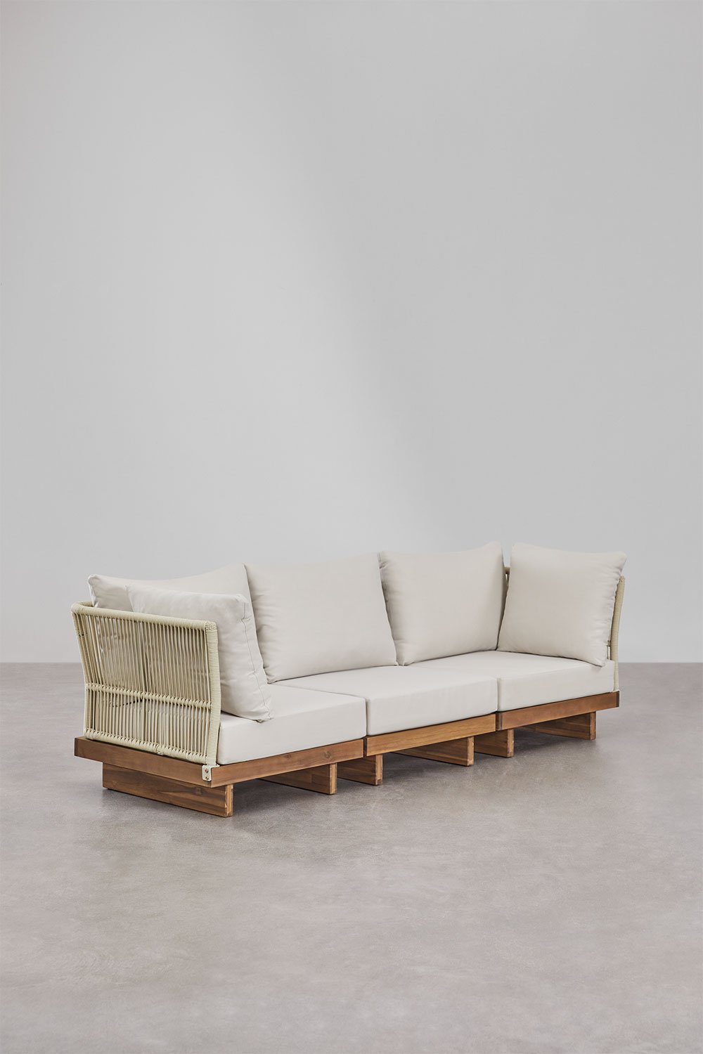 Set di divani da giardino modulari Dailin da 3 pezzi con 2 sedie angolari, tavolino e poltrona in legno di acacia