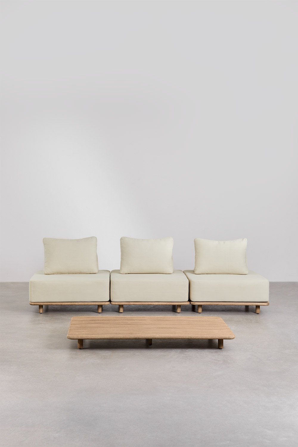 Set da giardino con divano modulare a 3 pezzi e tavolino 160x95 cm in acacia Portet