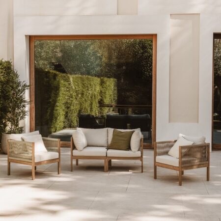 Set di divani modulari Branson in legno di acacia, 2 pezzi, con braccioli e 2 poltrone